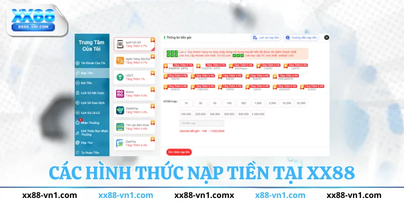 Các hình thức nạp tiền